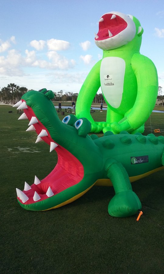 Golfrilla and his giant alligator companion are always a hit at the Tesori Family Foundation All-Star Kids Clinic.