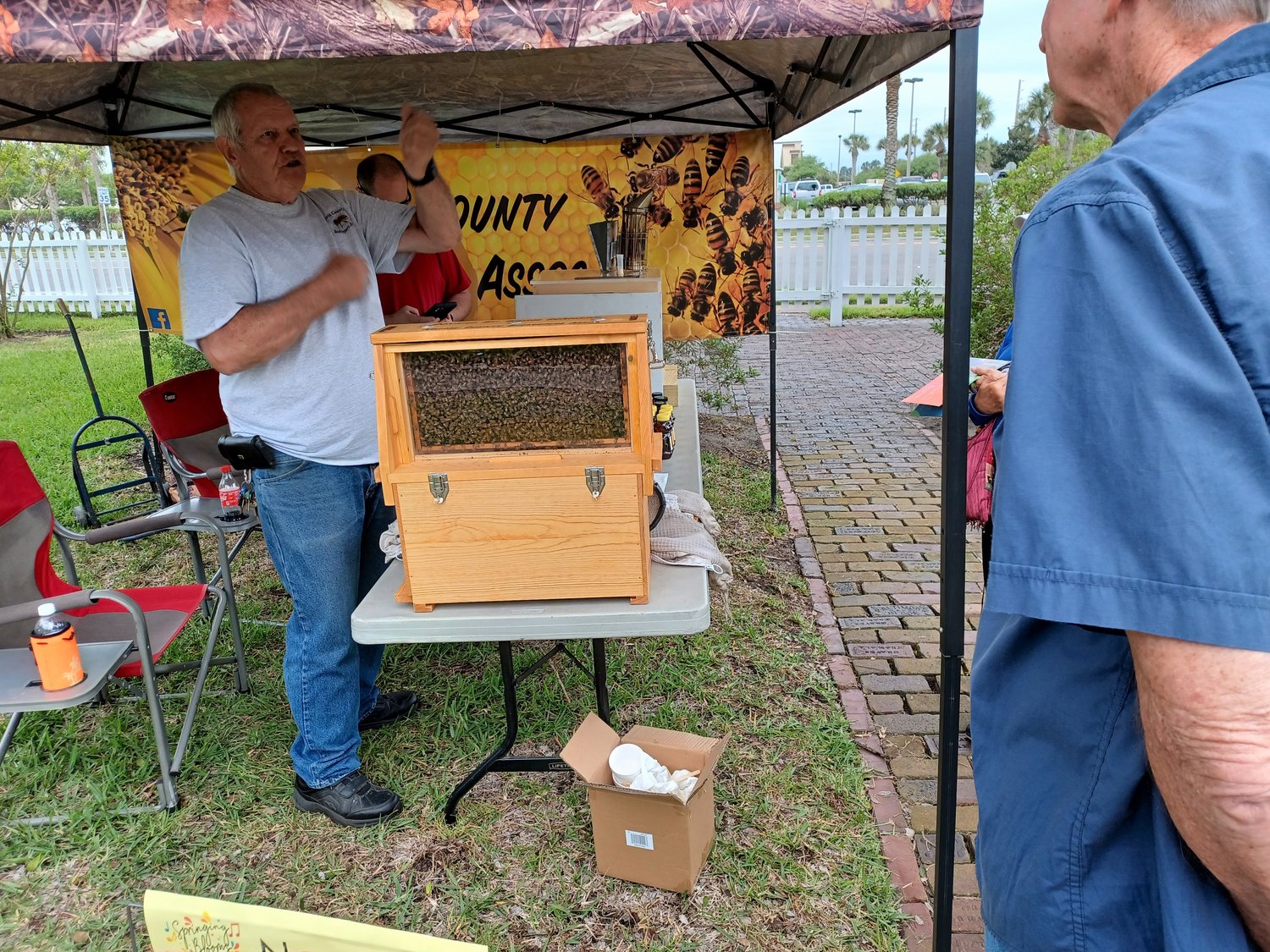 John Boeckstiegel of J&L Apiaries talks about beekeeping and honey production during the Beaches Museum’s “Springing the Blooms” event.