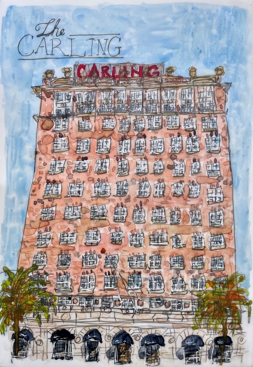 “The Carling,” 5-by-7 inches, watercolor and pencil on YUPO paper, 2022 by Teresa Cook