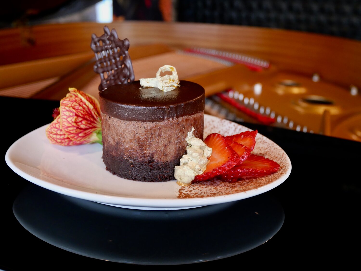 The Ponce, Chez L'Amour's signature dessert of spicy and rich datil dark chocolate ganache cheesecake