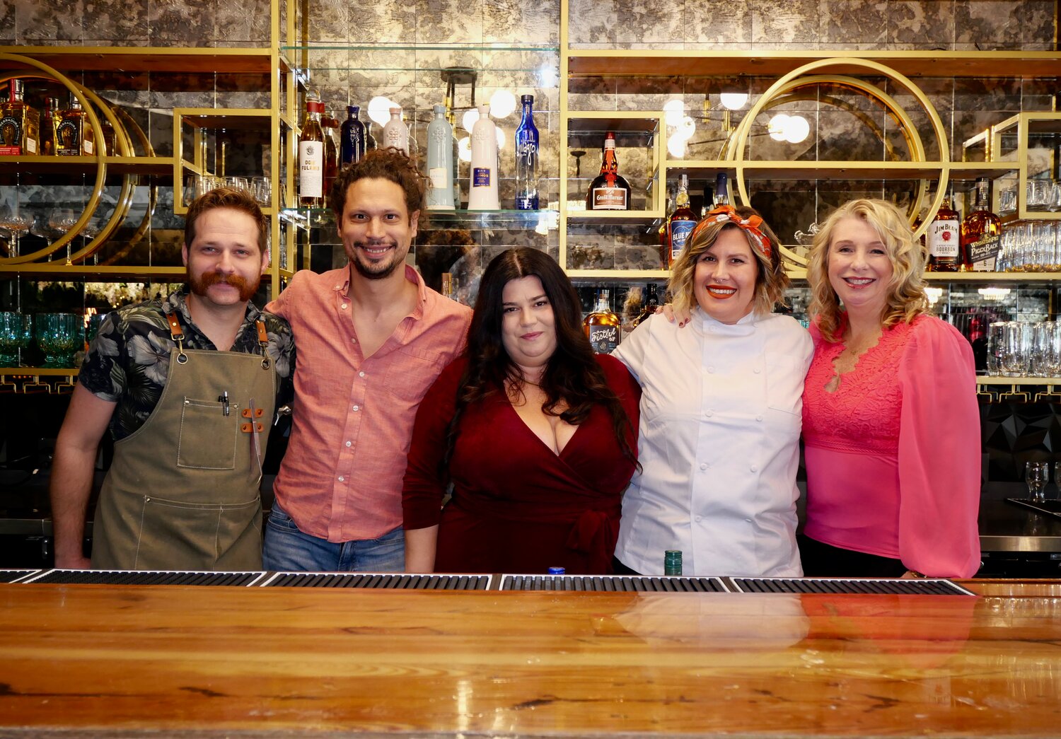 Pictured from left, Beverage Director Nick Hausman, Co-Owner Alberto “AJ” Cebollero, Co-Owner Jeanetta Cebollero, Chef Ellie Schultz and GM Heather Vasseur.
